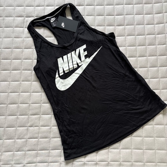 Nike Women’s Black Racerback Tank with White Logo - Picture 1 of 3